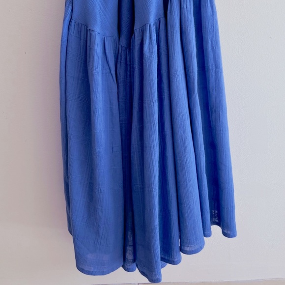 Free People Kaylyn Midi Dress Blue Open Back Short Puff Sleeve Midi Dress NWOT - Picture 7 of 11